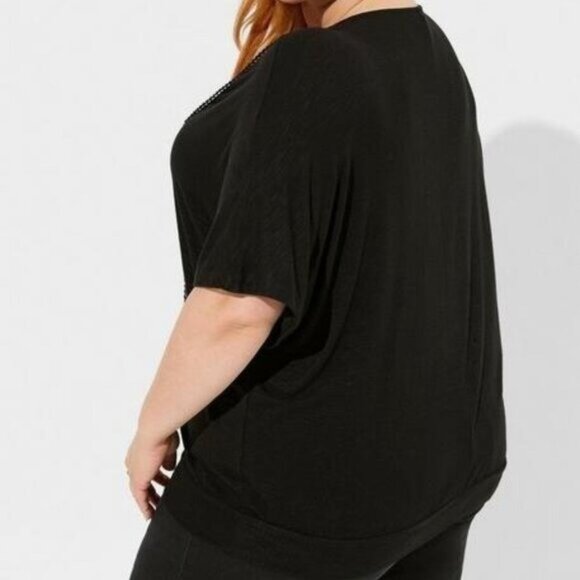 New Torrid Black Textured Jersey V-Neck Lace Up Banded Dolman Top Sz 12 0 - Picture 3 of 6